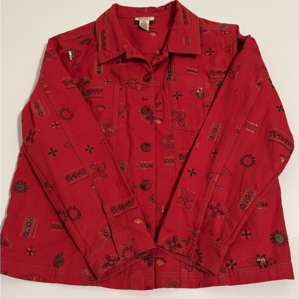 GRAFF Size large RED Stretch Denim jacket